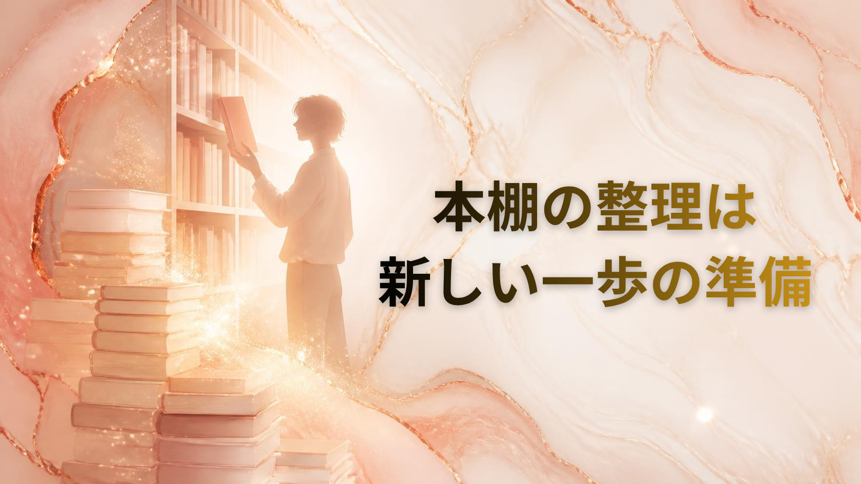 本棚から本を手に取る人物のシルエットと、光の粒子となって舞う本のイメージ。「使い終えた専門書、次のページをめくる準備」というタイトルを添えた専門書アカデミー紹介記事のアイキャッチ画像