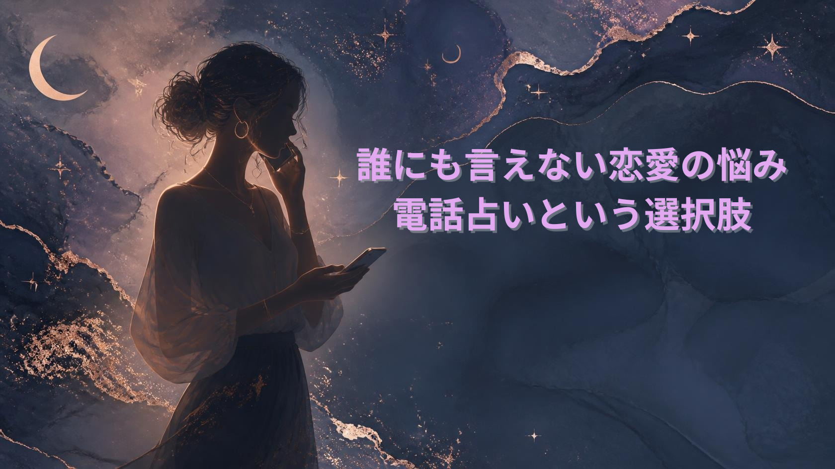 誰にも言えない恋愛の悩みを電話で相談する女性のイメージイラスト